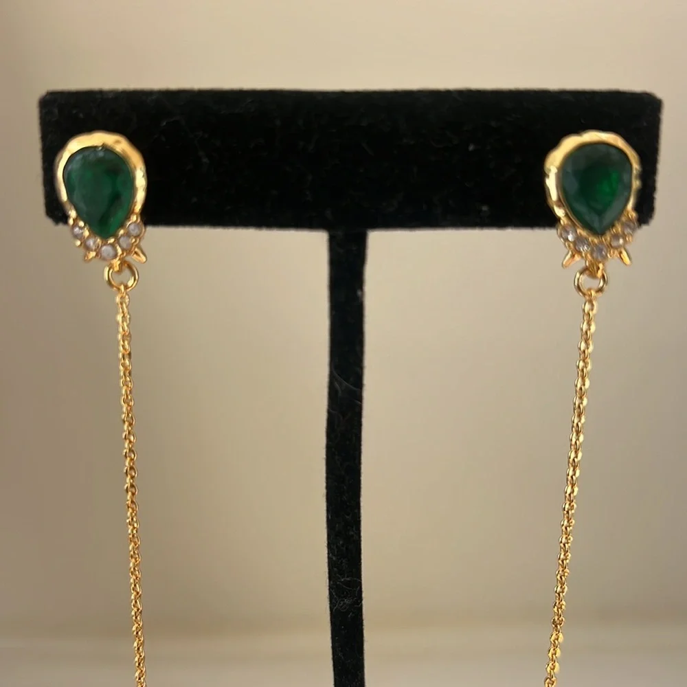 Alexis Bittar Gold and Green Drop Earrings - Picture 3 of 7